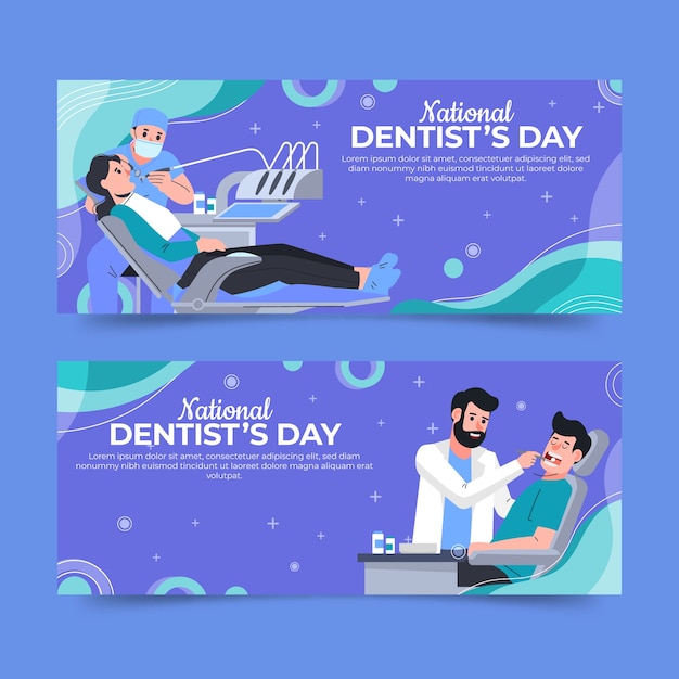 Vector gratuito conjunto de banners horizontales planos del día nacional del dentista