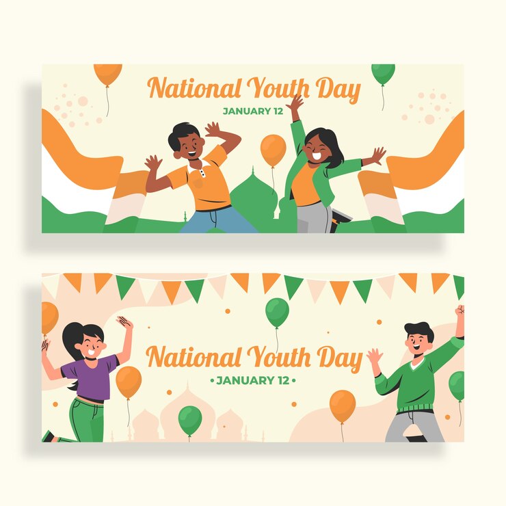 Vector gratuito conjunto de banners horizontales planos del día nacional de la juventud.