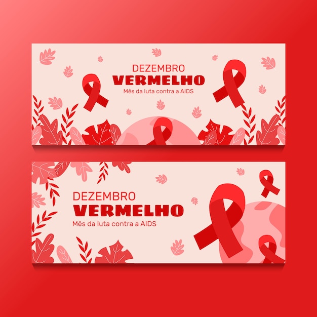 Conjunto de banners horizontales planos dibujados a mano dezembro vermelho