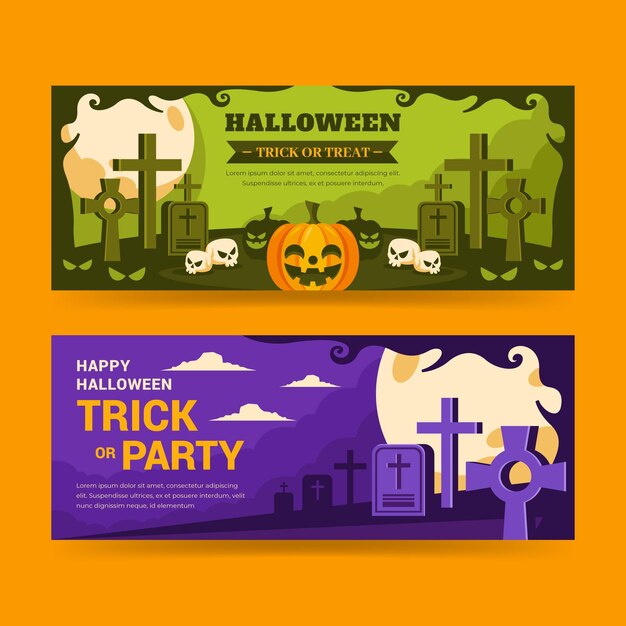 Conjunto de banners horizontales planos de halloween