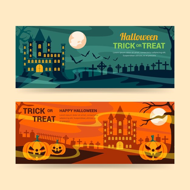 Conjunto de banners horizontales planos de halloween