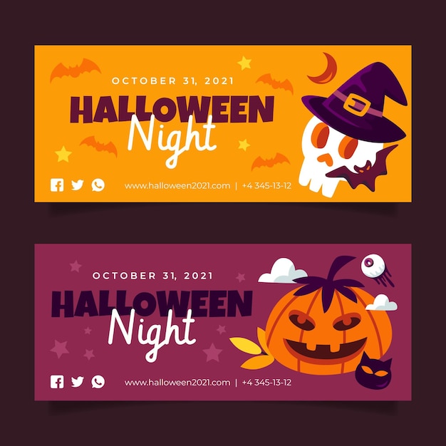 Vector gratuito conjunto de banners horizontales planos de halloween