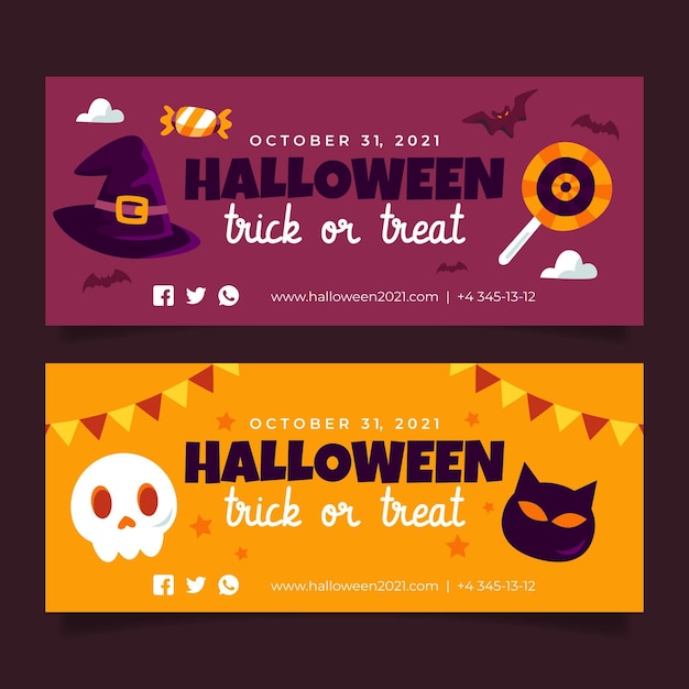 Conjunto de banners horizontales planos de halloween