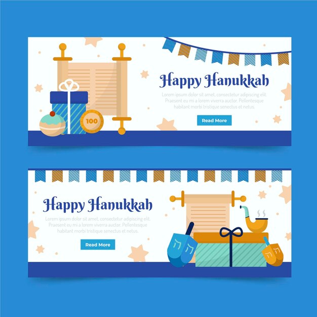 Conjunto de banners horizontales planos de hanukkah