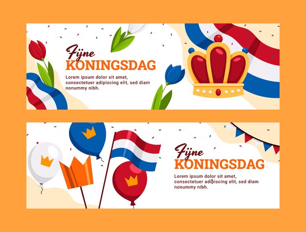 Conjunto de banners horizontales planos koningsdag