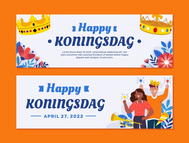 Conjunto de banners horizontales planos koningsdag