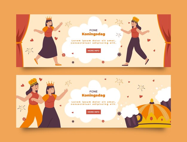 Conjunto de banners horizontales planos koningsdag