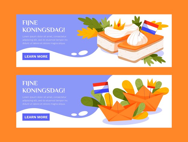 Conjunto de banners horizontales planos koningsdag