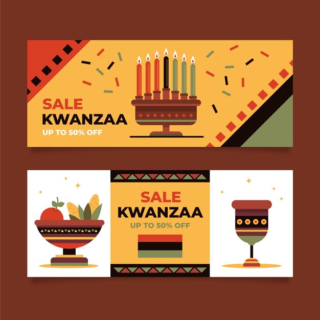 Conjunto de banners horizontales planos kwanzaa.