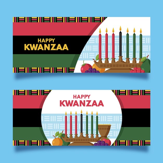 Conjunto de banners horizontales planos kwanzaa.
