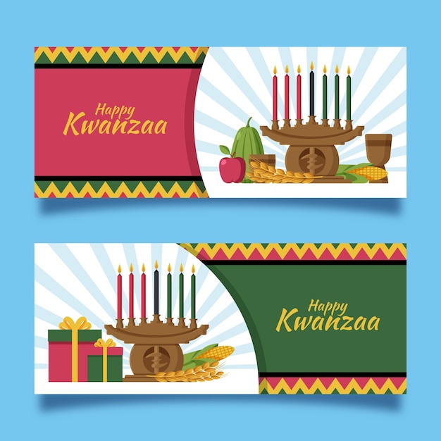 Conjunto de banners horizontales planos kwanzaa.