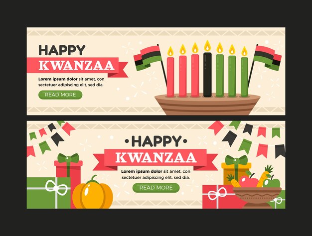 Conjunto de banners horizontales planos kwanzaa.