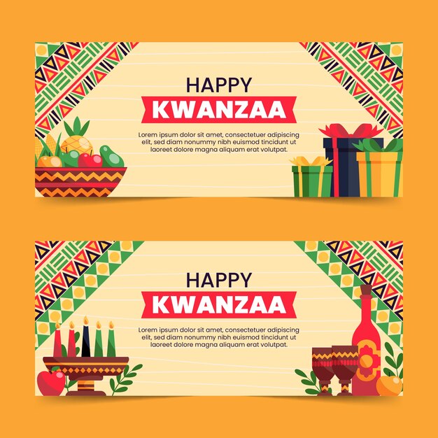 Conjunto de banners horizontales planos kwanzaa.