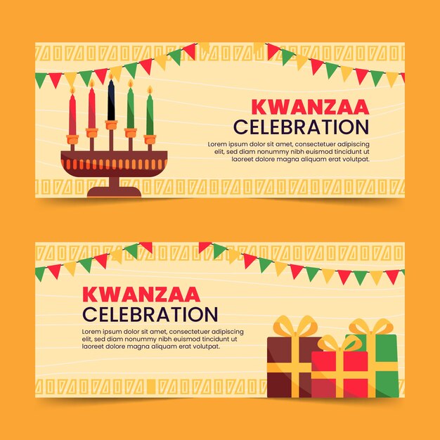 Conjunto de banners horizontales planos kwanzaa.