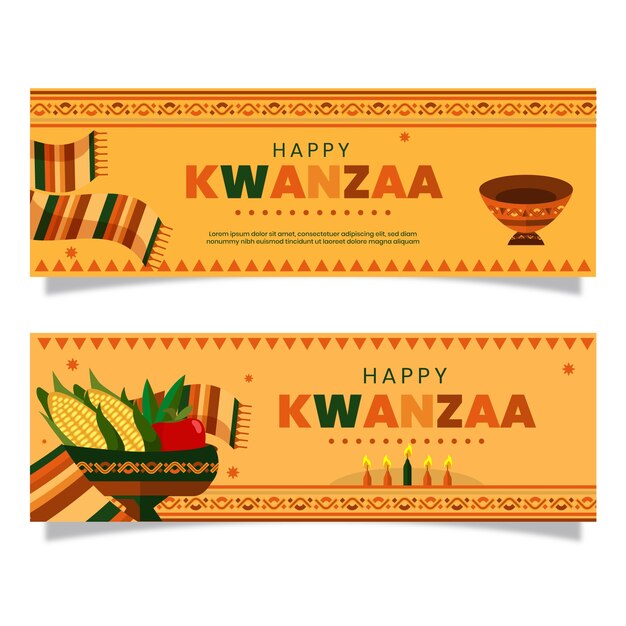 Conjunto de banners horizontales planos kwanzaa.