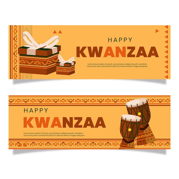 Conjunto de banners horizontales planos kwanzaa.