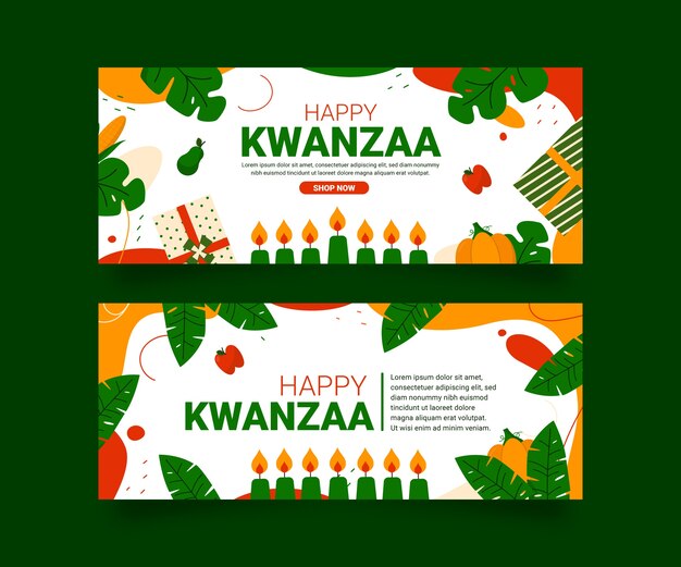 Conjunto de banners horizontales planos kwanzaa.