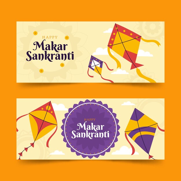 Conjunto de banners horizontales planos makar sankranti