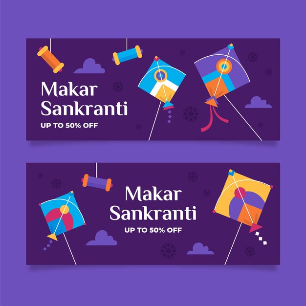 Conjunto de banners horizontales planos makar sankranti