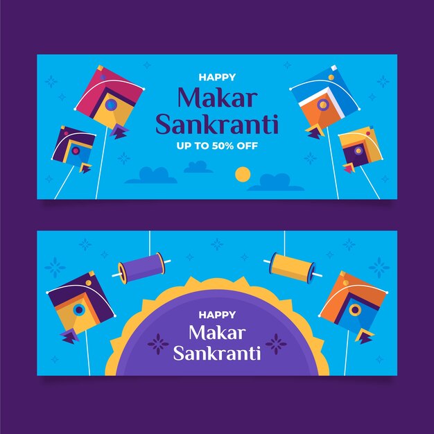 Conjunto de banners horizontales planos makar sankranti