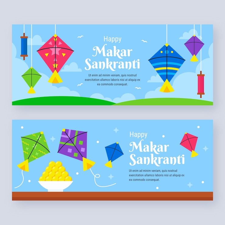 Vector gratuito conjunto de banners horizontales planos makar sankranti