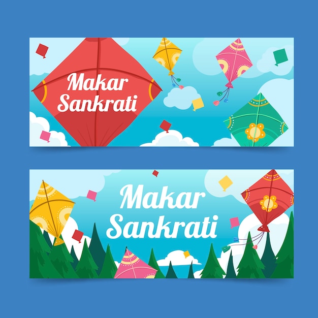 Conjunto de banners horizontales planos makar sankranti