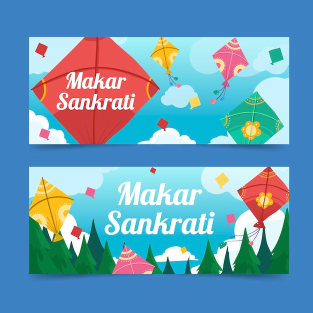 Vector gratuito conjunto de banners horizontales planos makar sankranti