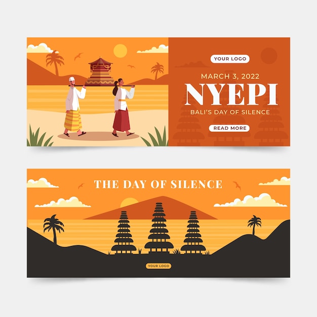 Vector gratuito conjunto de banners horizontales planos nyepi