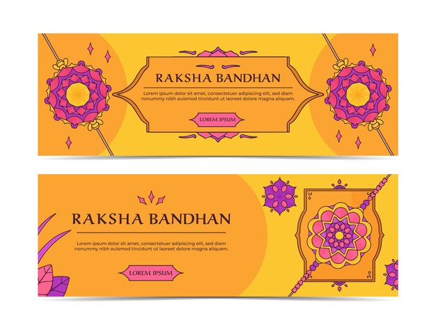 Conjunto de banners horizontales planos raksha bandhan