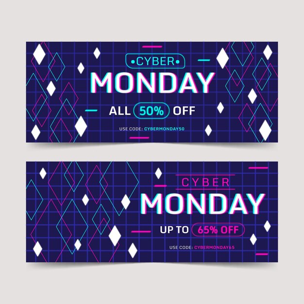 Conjunto de banners horizontales poligonales planos cyber monday