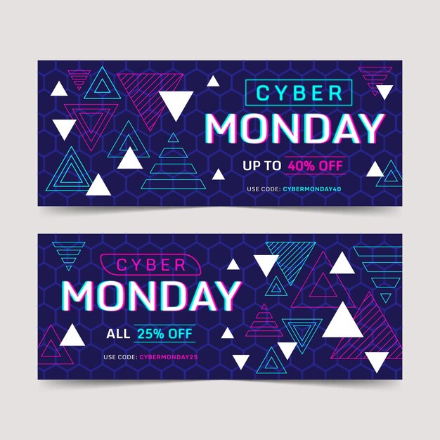 Conjunto de banners horizontales poligonales planos cyber monday