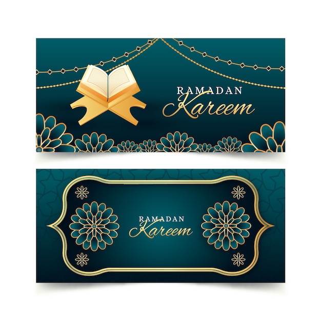 Conjunto de banners horizontales de ramadán degradado