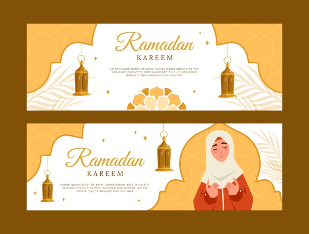 Conjunto de banners horizontales de ramadán dibujados a mano