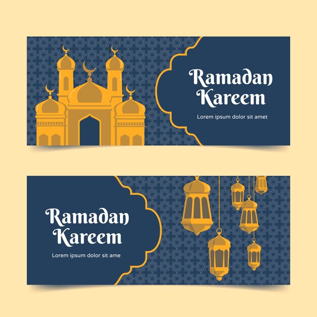 Conjunto de banners horizontales de ramadán plano