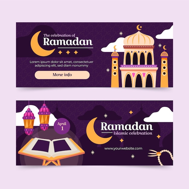 Conjunto de banners horizontales de ramadán plano
