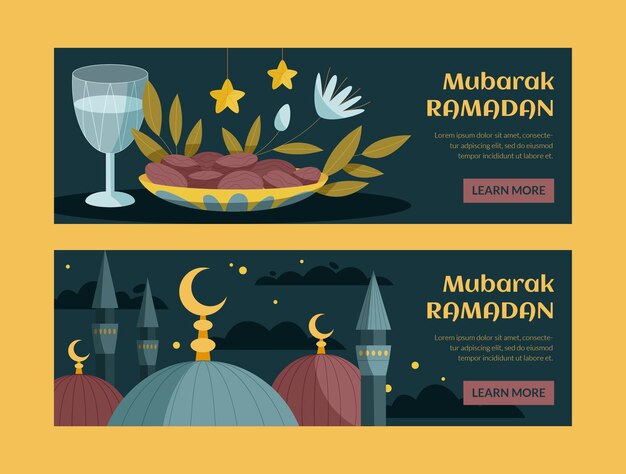 Conjunto de banners horizontales de ramadán plano
