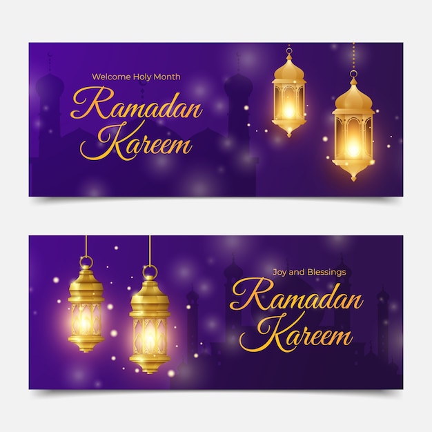 Vector gratuito conjunto de banners horizontales de ramadán realista