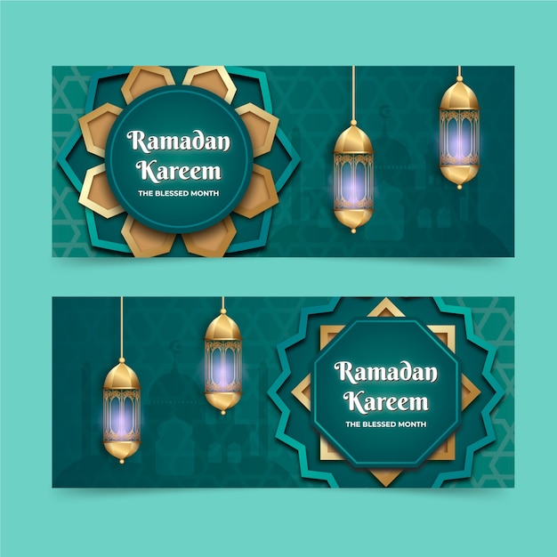 Conjunto de banners horizontales de ramadán realista