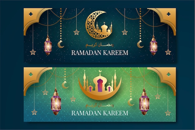 Conjunto de banners horizontales de ramadán realista