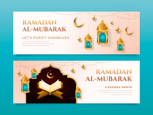 Conjunto de banners horizontales de ramadán realista