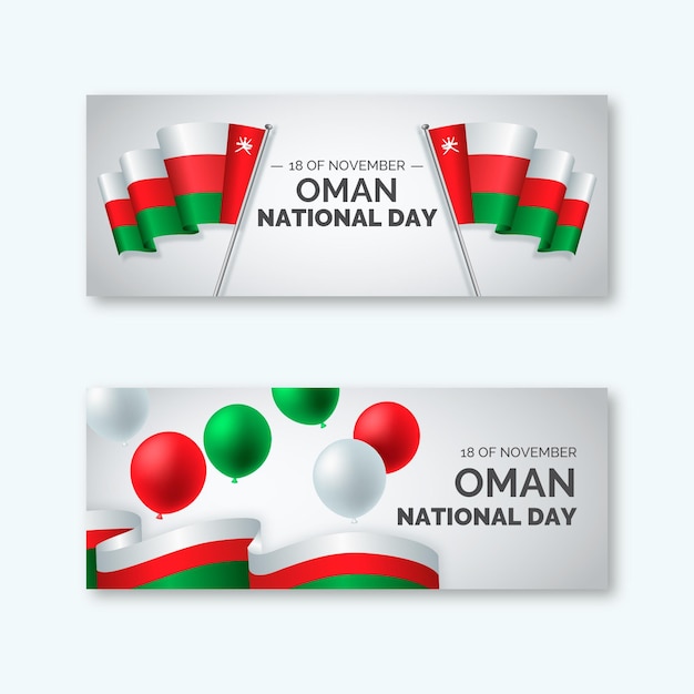 Conjunto de banners horizontales realista del día nacional de omán