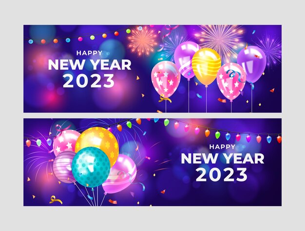 Conjunto de banners horizontales realistas de año nuevo 2023