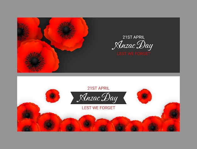 Vector gratuito conjunto de banners horizontales realistas del día de anzac