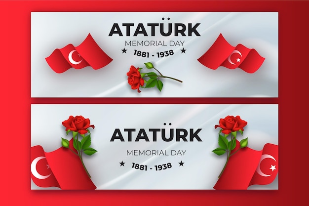 Vector gratuito conjunto de banners horizontales realistas del día conmemorativo de ataturk