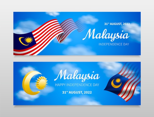 Conjunto de banners horizontales realistas del día de malasia