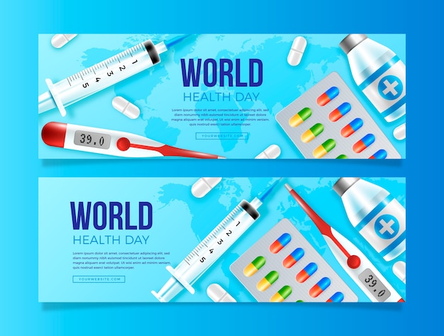 Vector gratuito conjunto de banners horizontales realistas del día mundial de la salud