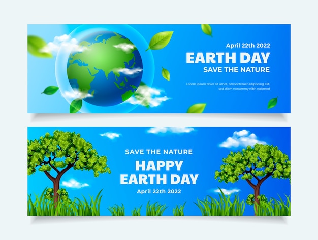 Vector gratuito conjunto de banners horizontales realistas del día de la tierra