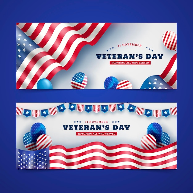 Vector gratuito conjunto de banners horizontales realistas del día de los veteranos.