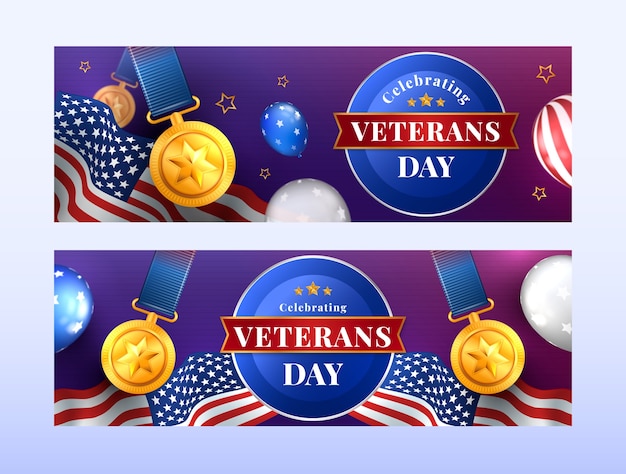 Vector gratuito conjunto de banners horizontales realistas del día de los veteranos