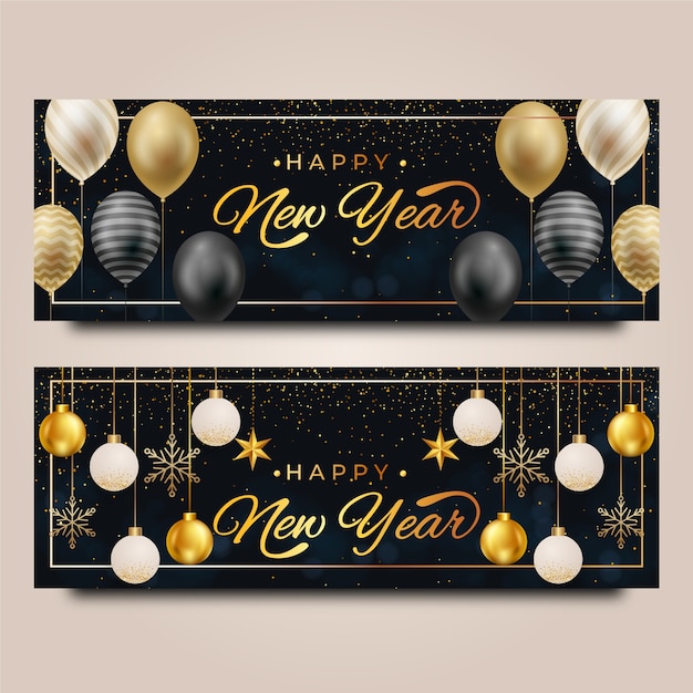 Conjunto de banners horizontales realistas feliz año nuevo 2022